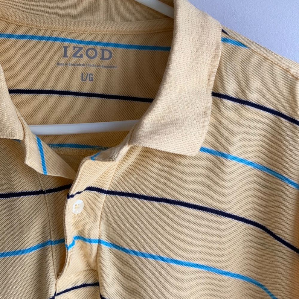 NWOT Izod Yellow Blue Stripe Cotton Polo Sz Large - Picture 5 of 8
